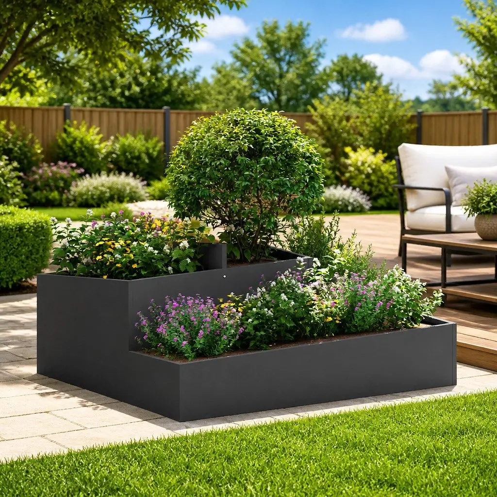 Metal Garden Planter Black 100 x 100 x 50 cm Outdoor Raised Bed Flower Box