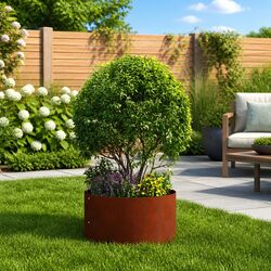 Garden Planter Ring Round Steel Frame Outdoor Raised Bed Weathering Brown