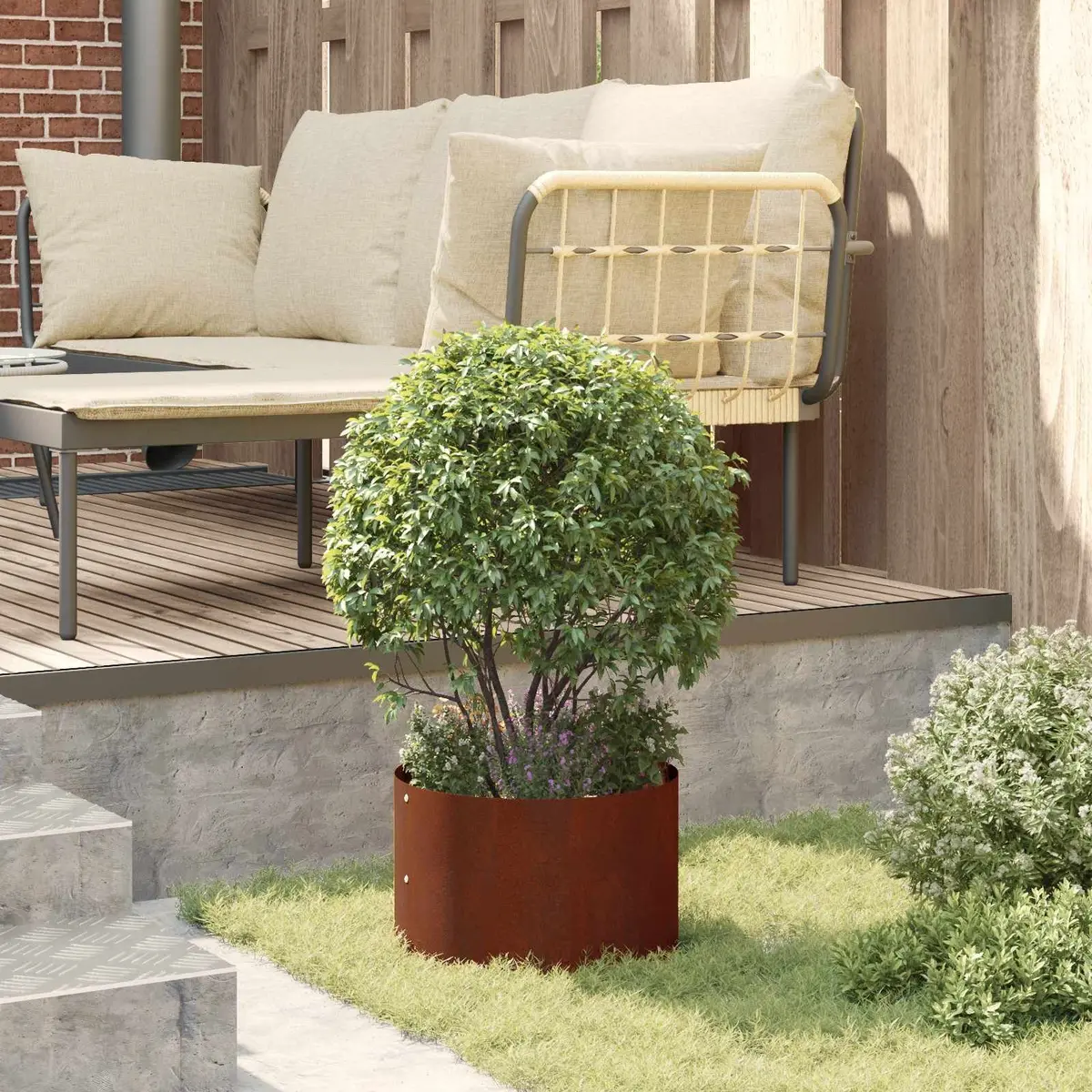 Garden Planter Ring Brown Round Steel Frame Outdoor Raised Bed