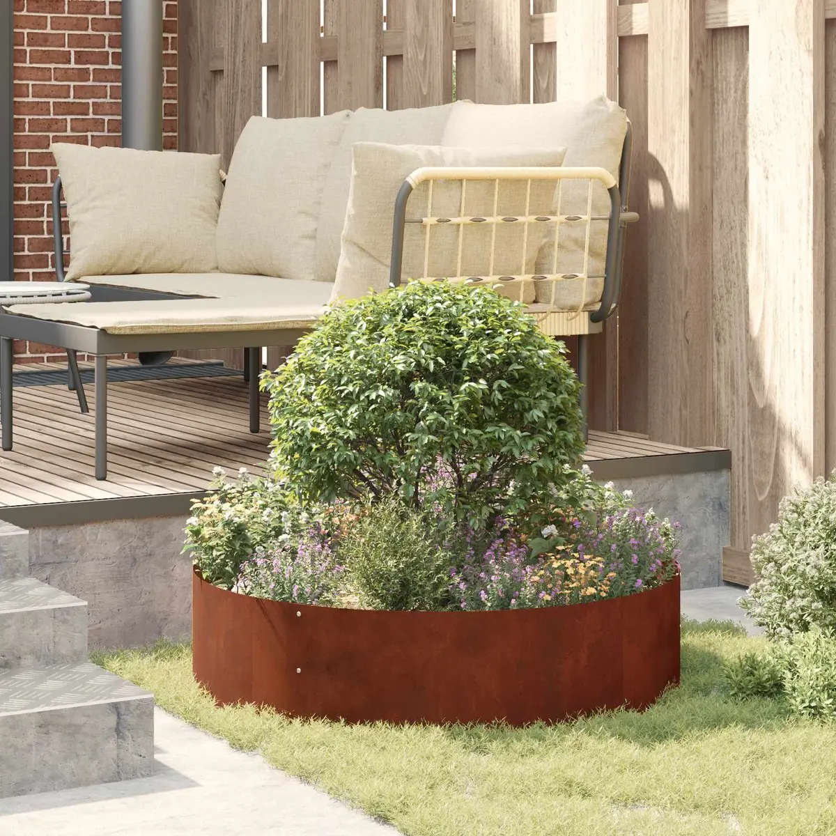 Planter Ring Garden 80x80x20cm Steel Raised Bed Frame Outdoor Weathering