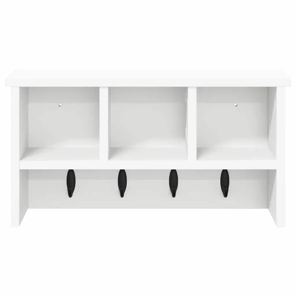 Wall-Mounted Coat Rack with Shelves Hooks White Hallway Entryway Storage