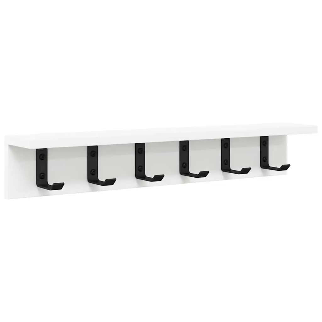 Wall-Mounted Coat Rack White 60cm Engineered Wood Hooks Shelves