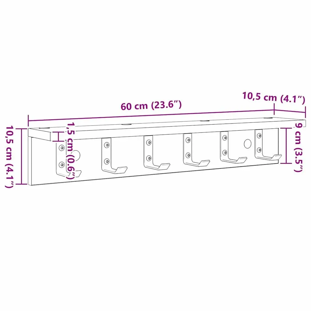 Wall-Mounted Coat Rack White 60cm Engineered Wood Hooks Shelves