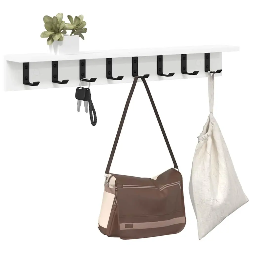 Wall-Mounted Coat Rack Organizer White Hallway Storage Hooks Shelves Modern