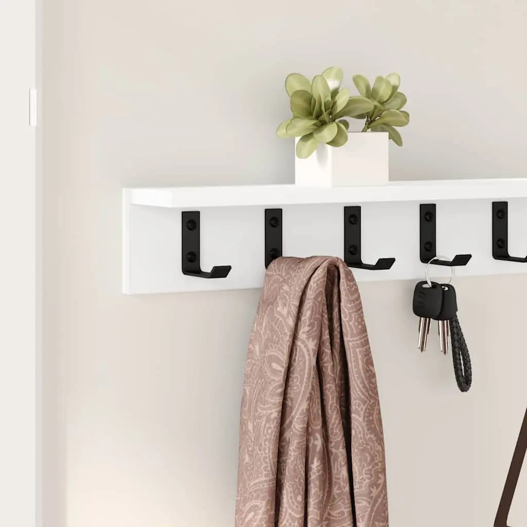 Wall-Mounted Coat Rack White Hallway Storage Organizer Hooks Shelves 100cm