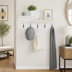 Compact Wall-Mounted Coat Rack: 90cm White Wood