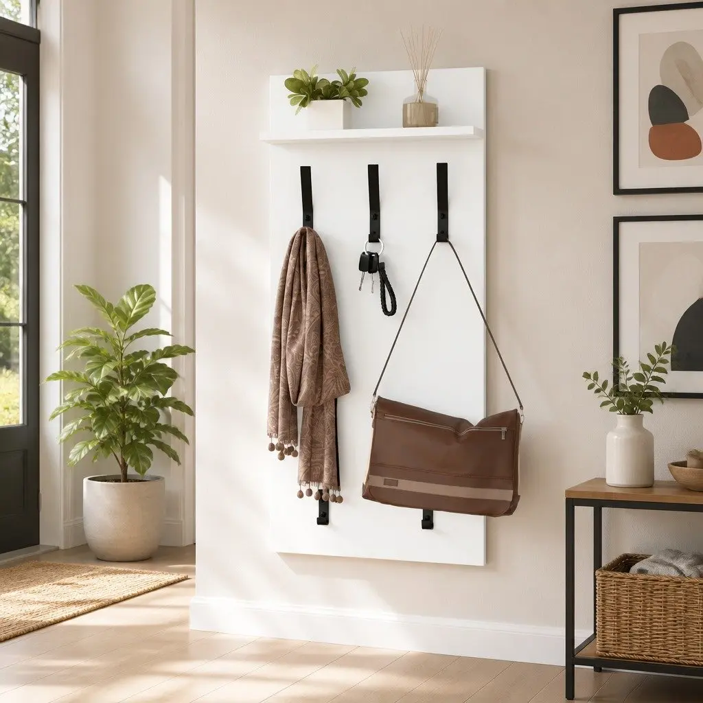 Wall-Mounted Coat Rack White Engineered Wood Hallway Entryway Storage 40x10x90cm
