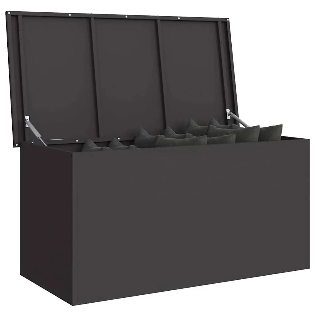 Garden Storage Cushion Box Black Steel Weatherproof Gas Lift Lid