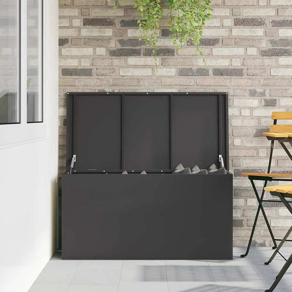 Garden Storage Cushion Box Black Steel Weatherproof Gas Lift Lid