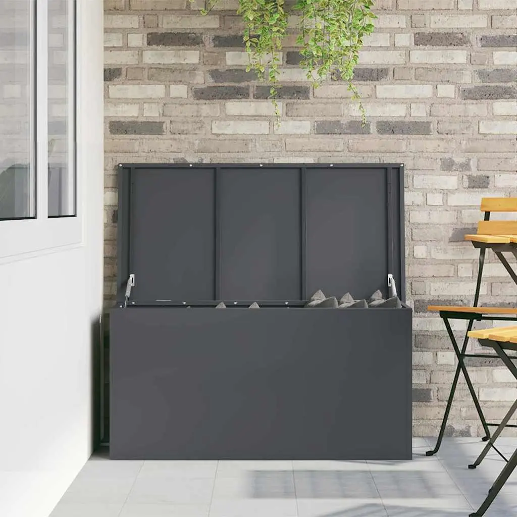 Garden Storage Box Anthracite 100x50.5x50cm Steel Gas Lift Lid Outdoor Bench Seat
