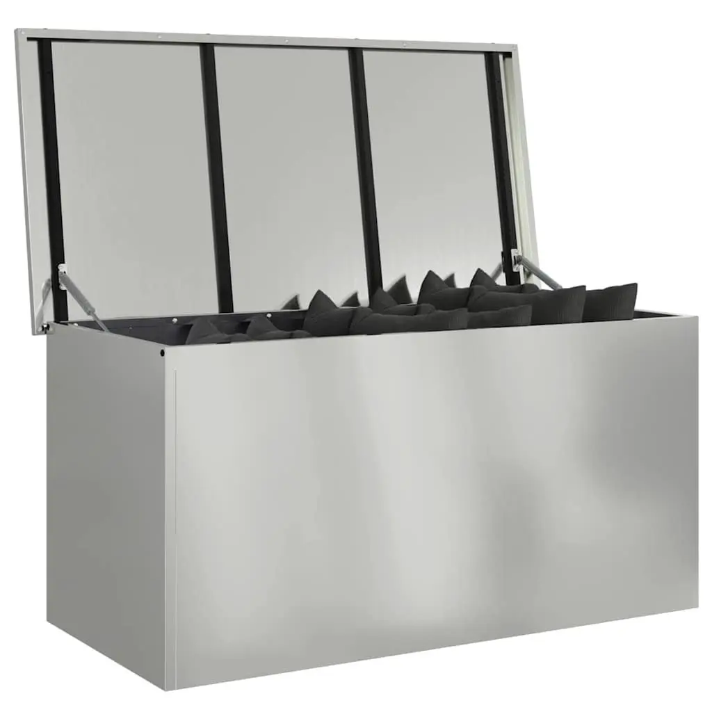 Steel Garden Storage Cushion Box Silver 100x50 Gas Lift Lid Weatherproof Outdoor Organizer