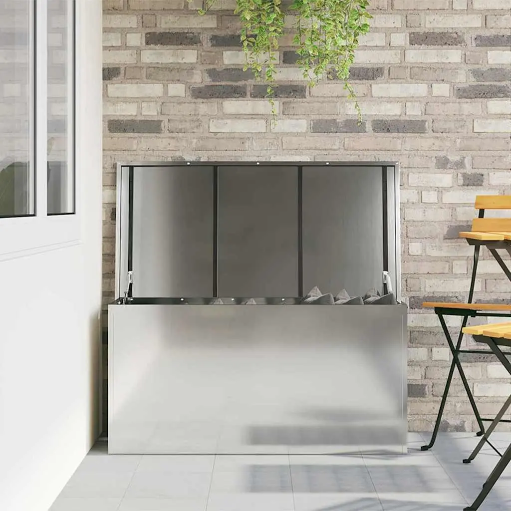 Steel Garden Storage Cushion Box Silver 100x50 Gas Lift Lid Weatherproof Outdoor Organizer