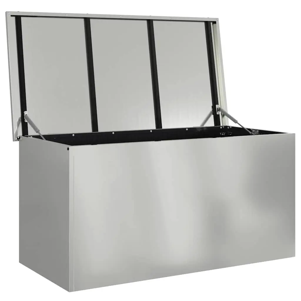 Steel Garden Storage Cushion Box Silver 100x50 Gas Lift Lid Weatherproof Outdoor Organizer