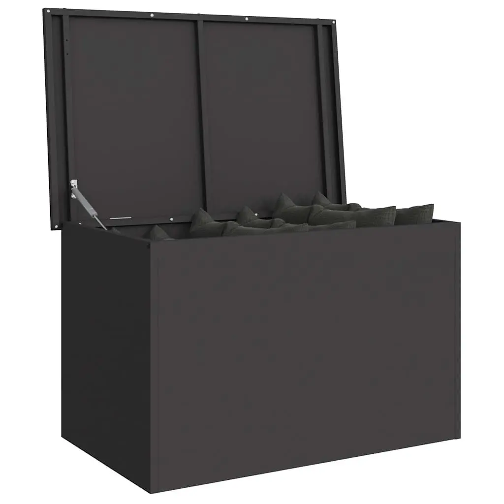 Garden Storage Box Black Steel 80x50cm Weather Resistant Gas Lift Lid