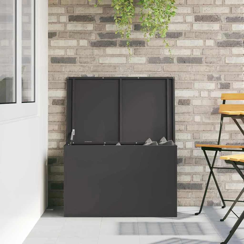 Garden Storage Box Black Steel 80x50cm Weather Resistant Gas Lift Lid