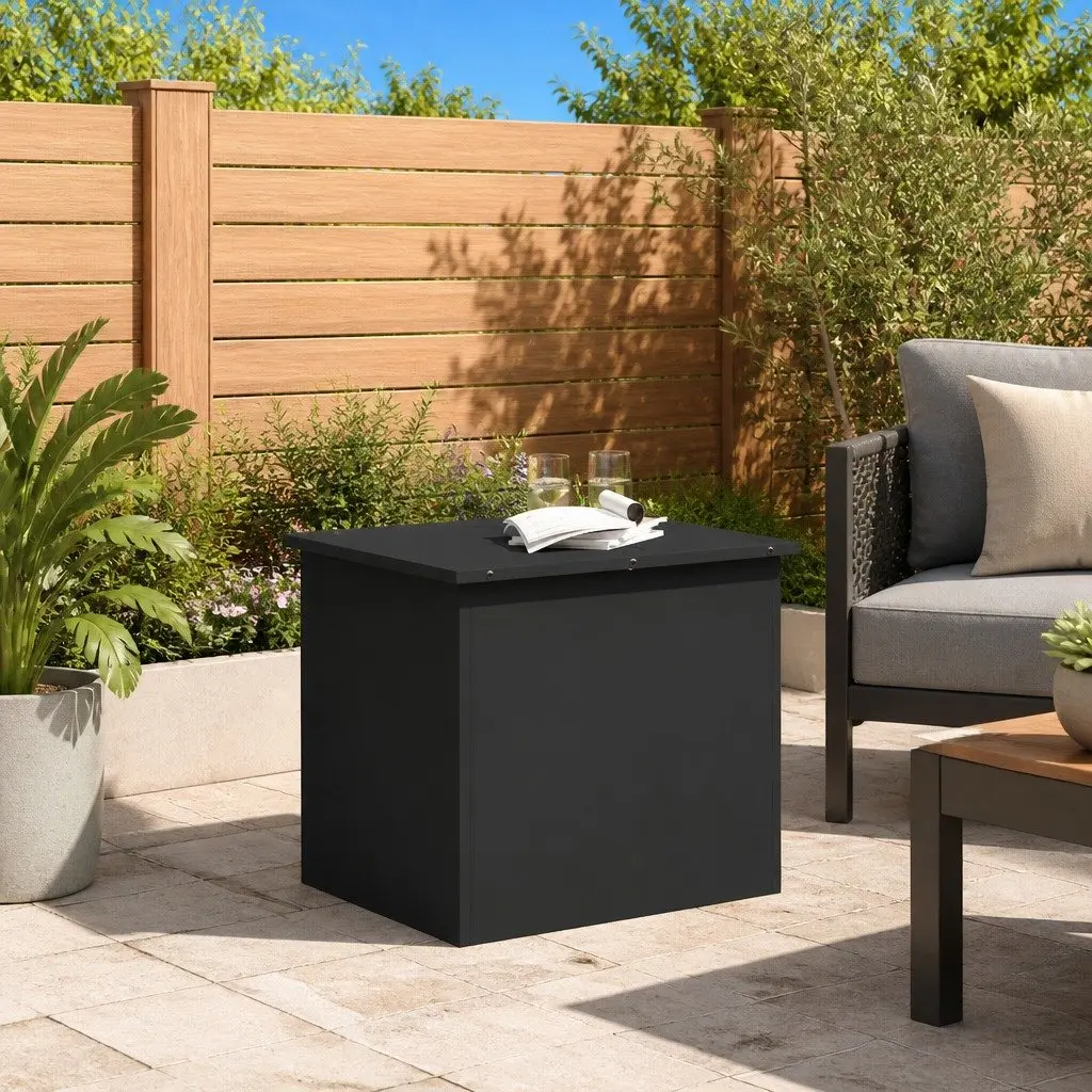 Garden Storage Cushion Box Black 55x50.5x50 cm Weather Resistant Gas-lift Mechanism Sturdy Top Industrial Style Galvanised Steel
