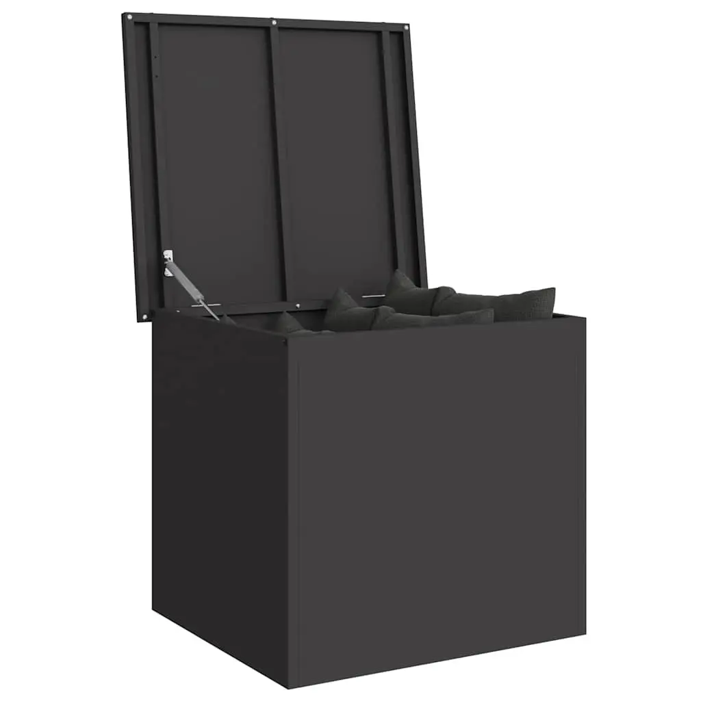 Garden Storage Cushion Box Black 55x50.5x50 cm Weather Resistant Gas-lift Mechanism Sturdy Top Industrial Style Galvanised Steel