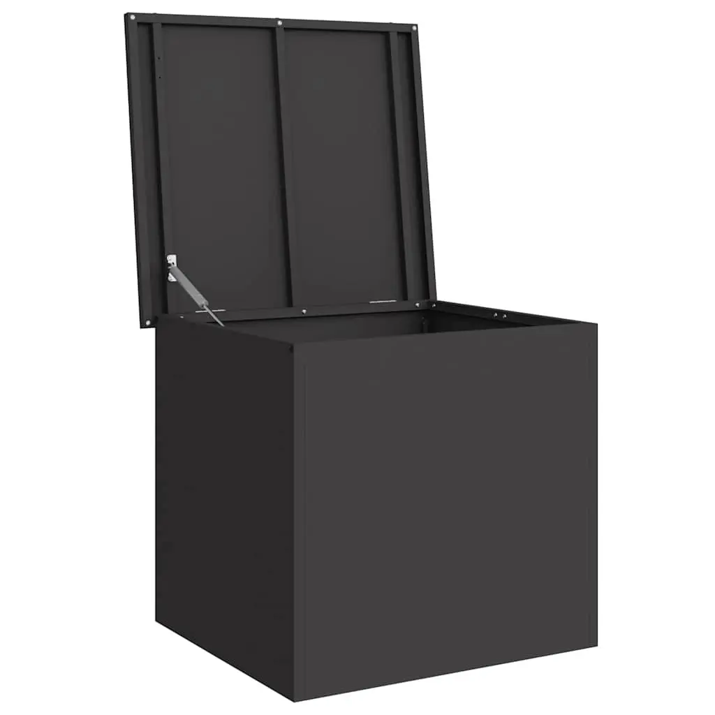 Garden Storage Cushion Box Black 55x50.5x50 cm Weather Resistant Gas-lift Mechanism Sturdy Top Industrial Style Galvanised Steel
