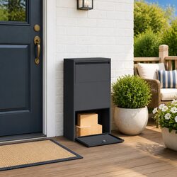 Parcel Drop Box Anthracite Steel Storage 44x22x82cm Modern Garden Mailbox Post