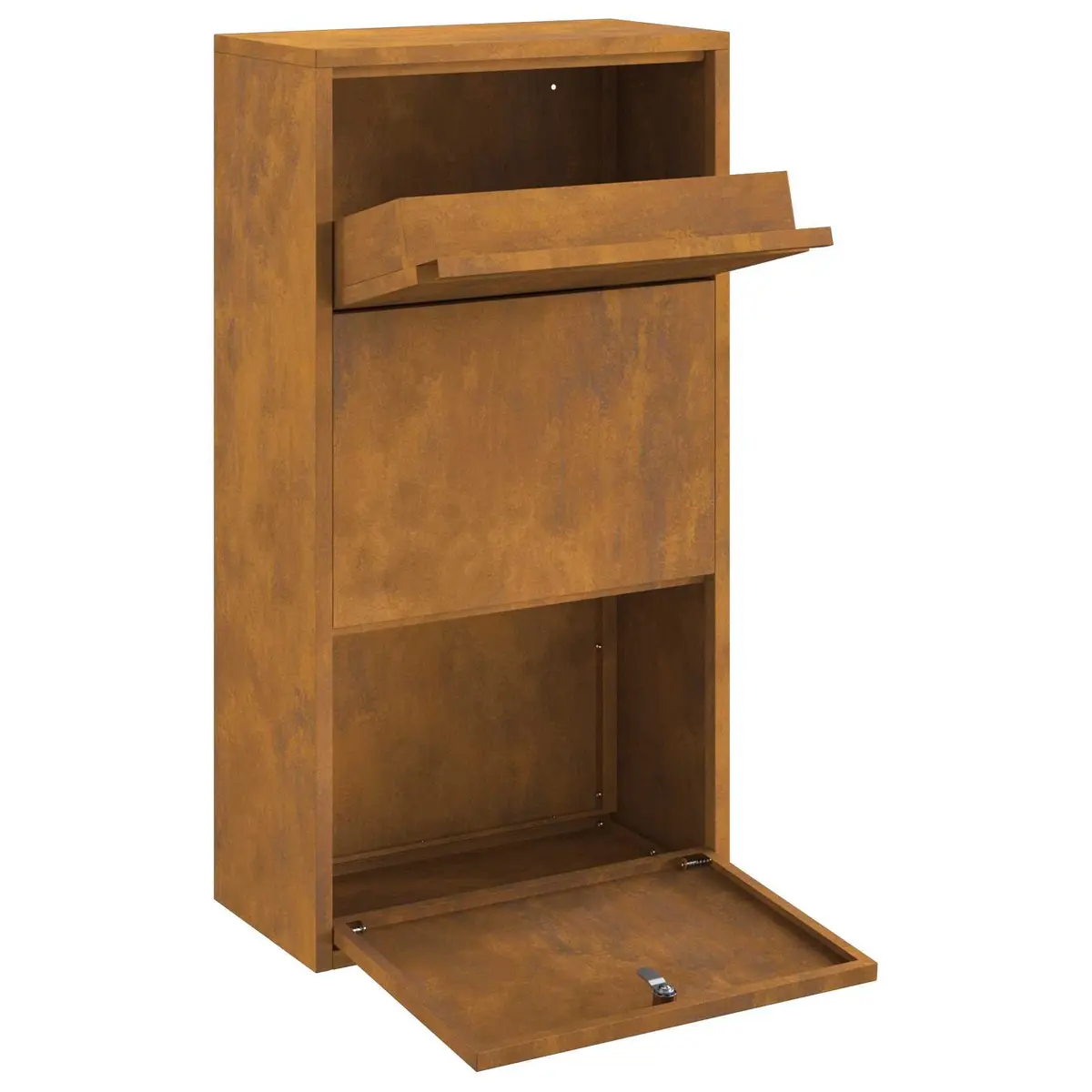 Parcel Drop Box Brown Weathering Steel Rectangular Secure Locking System