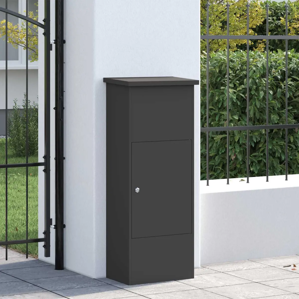Parcel Drop Box Black Steel Outdoor Storage Hinged Doors