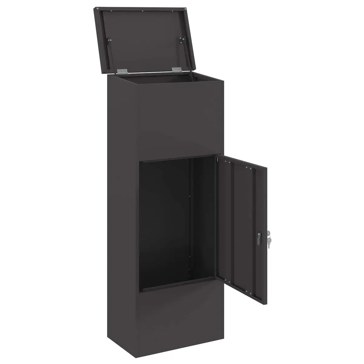 Parcel Drop Box Black Steel Outdoor Storage Hinged Doors