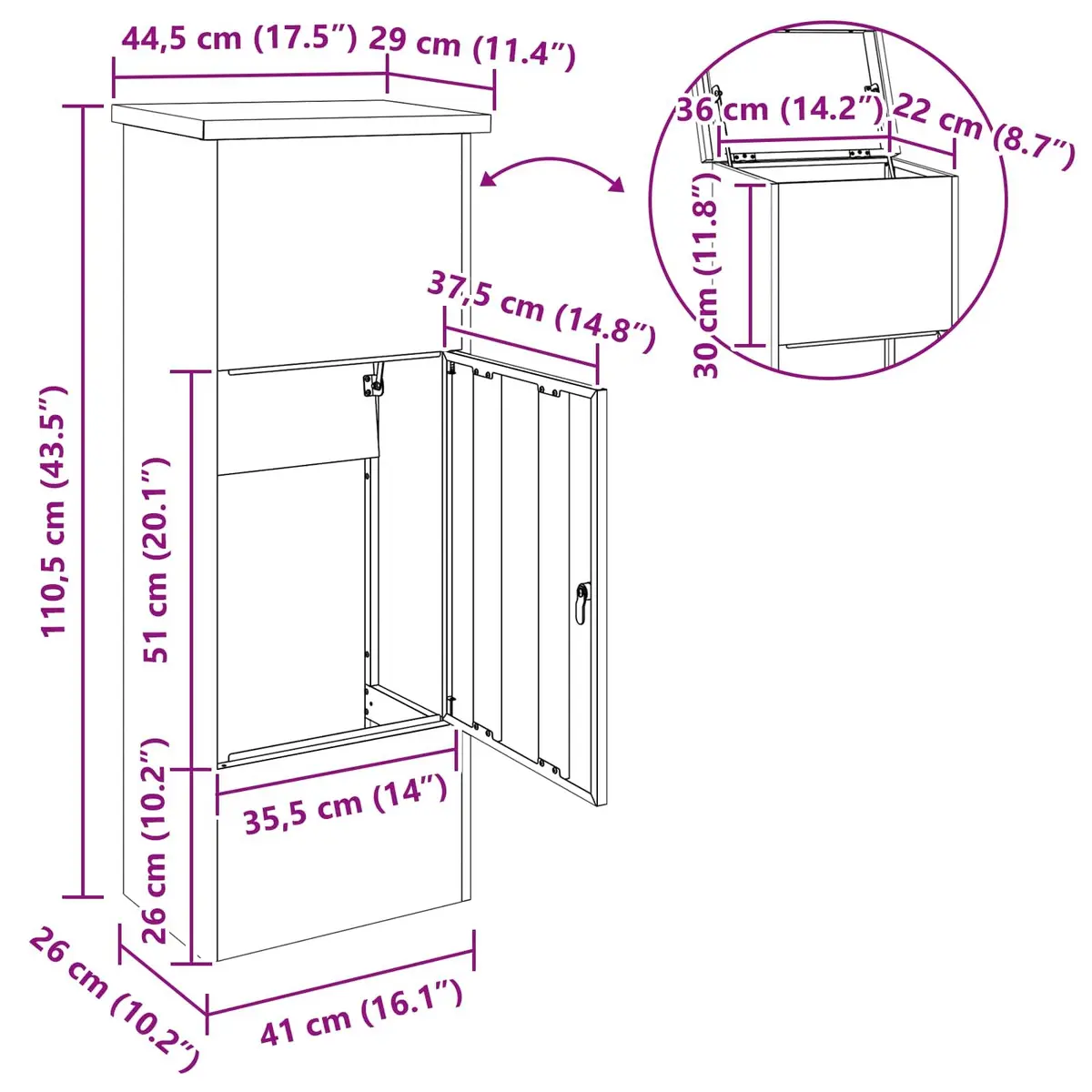 Parcel Drop Box Anthracite 44.5 x 29 x 110.5 cm Steel Secure Deadbolt Lock Outdoor