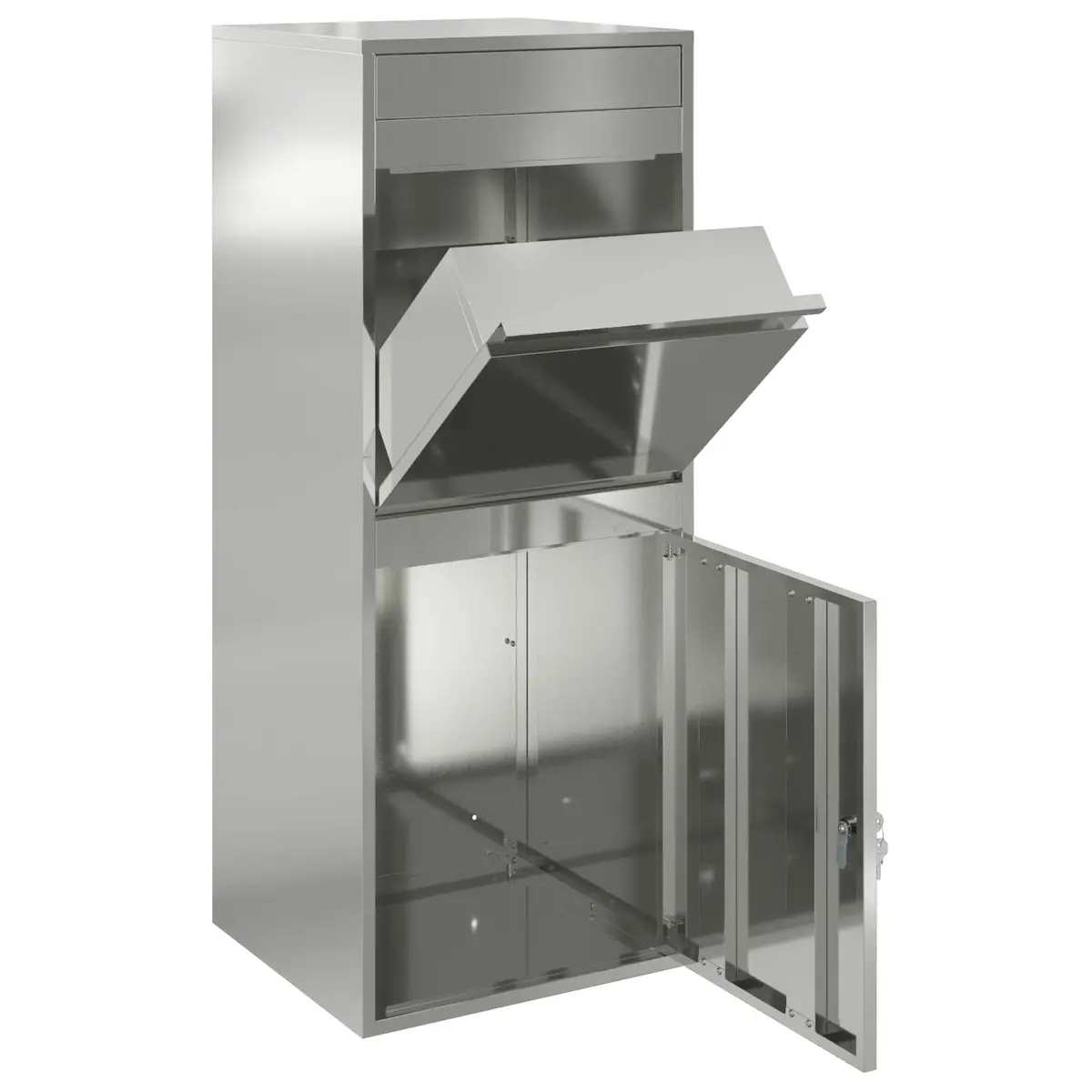 Outdoor Parcel Drop Box Silver Galvanised Steel Hinged Door Deadbolt Lock