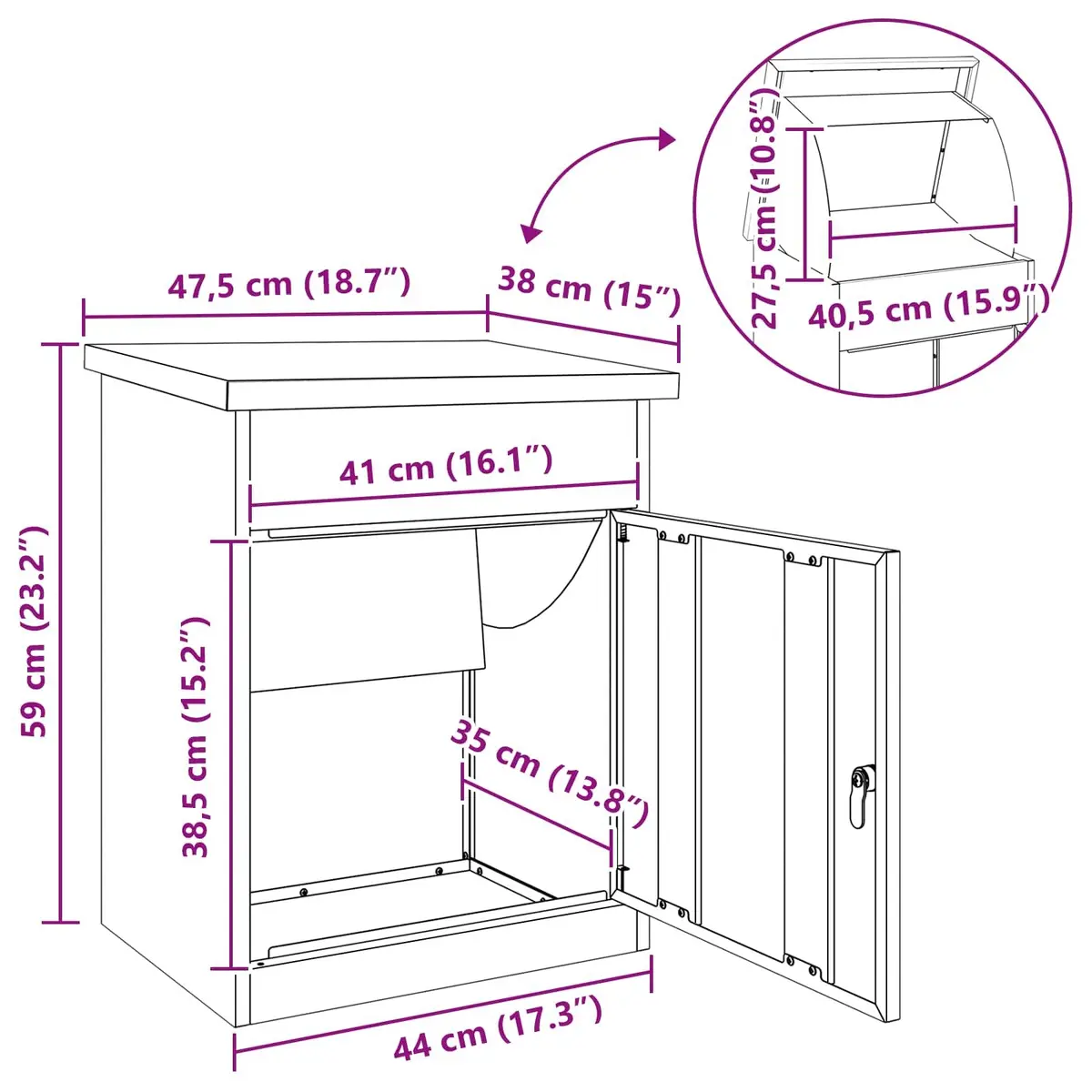 Parcel Drop Box Anthracite Steel Weatherproof Outdoor with Deadbolt Lock