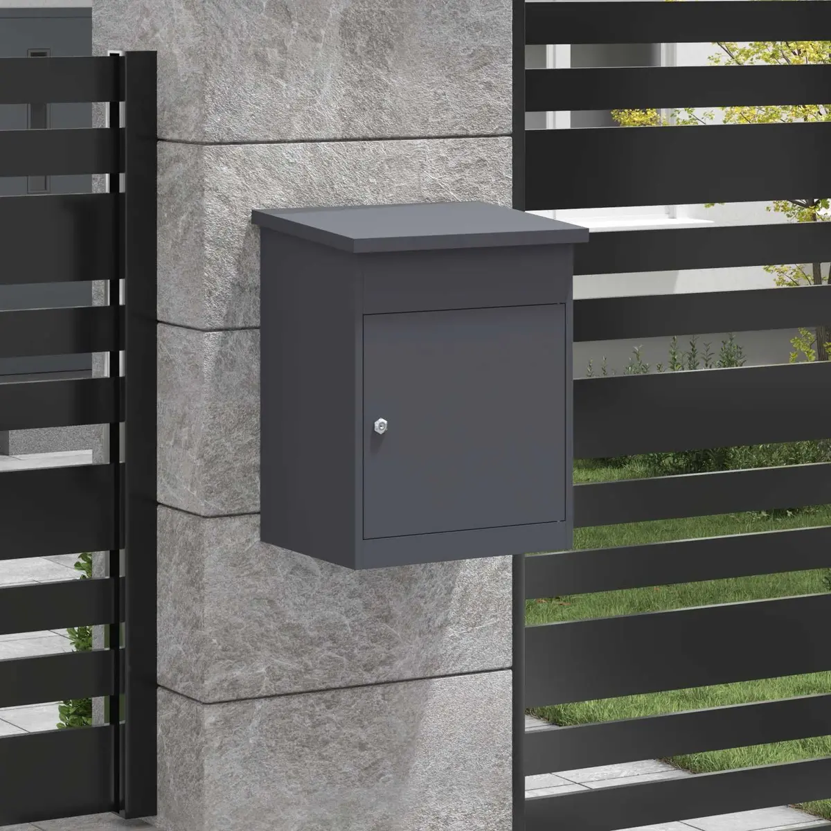 Parcel Drop Box Anthracite Steel Weatherproof Outdoor with Deadbolt Lock