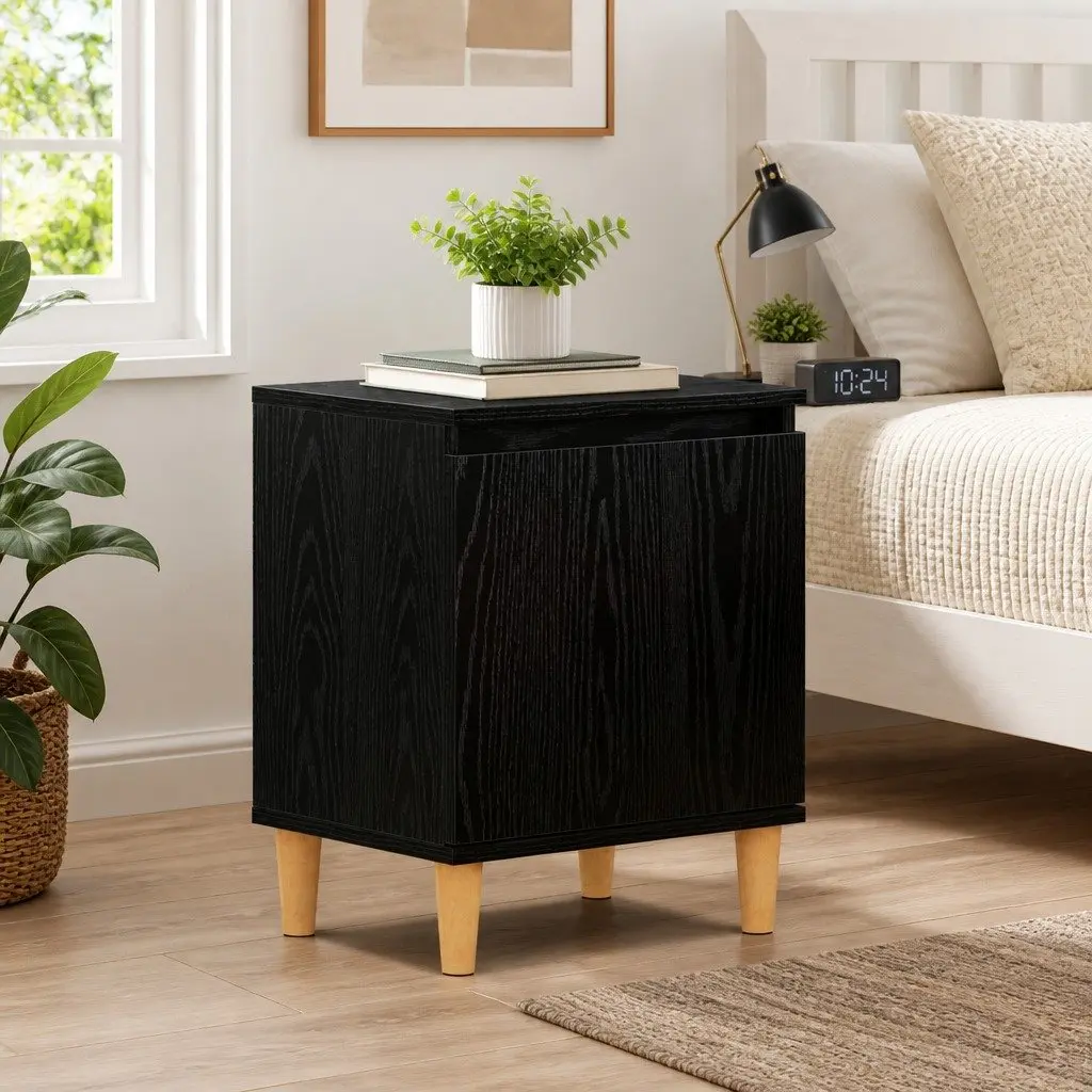 Bedside Cabinet Black Oak 40 x 30 x 50 cm Modern Engineered Wood Nightstand with Hinged Door