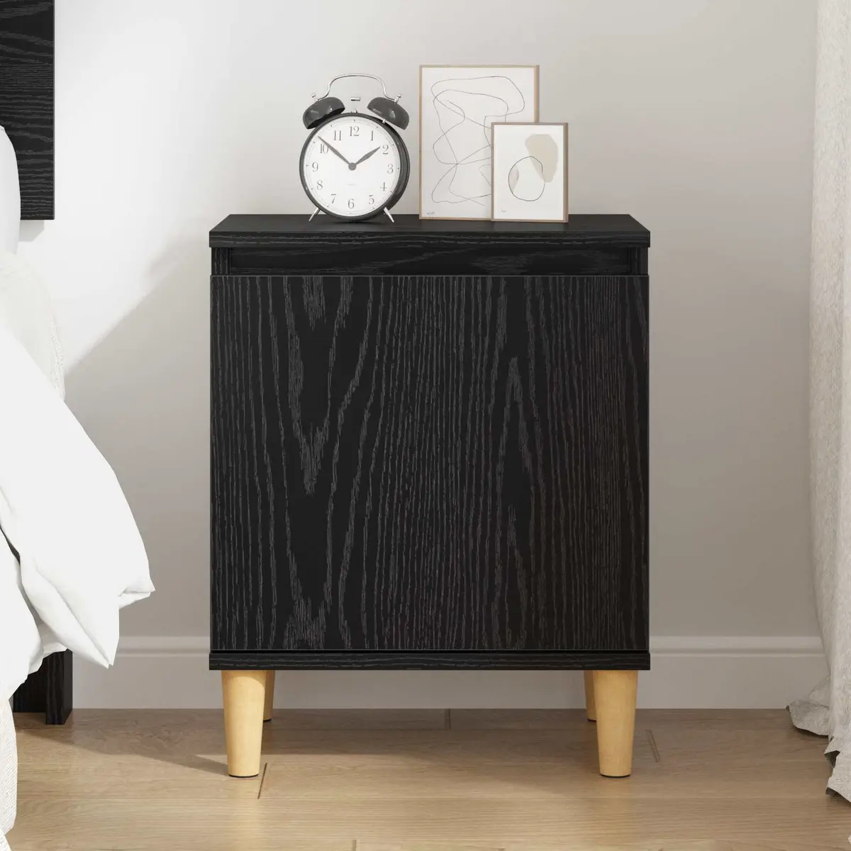 Bedside Cabinet Black Oak 40 x 30 x 50 cm Modern Engineered Wood Nightstand with Hinged Door