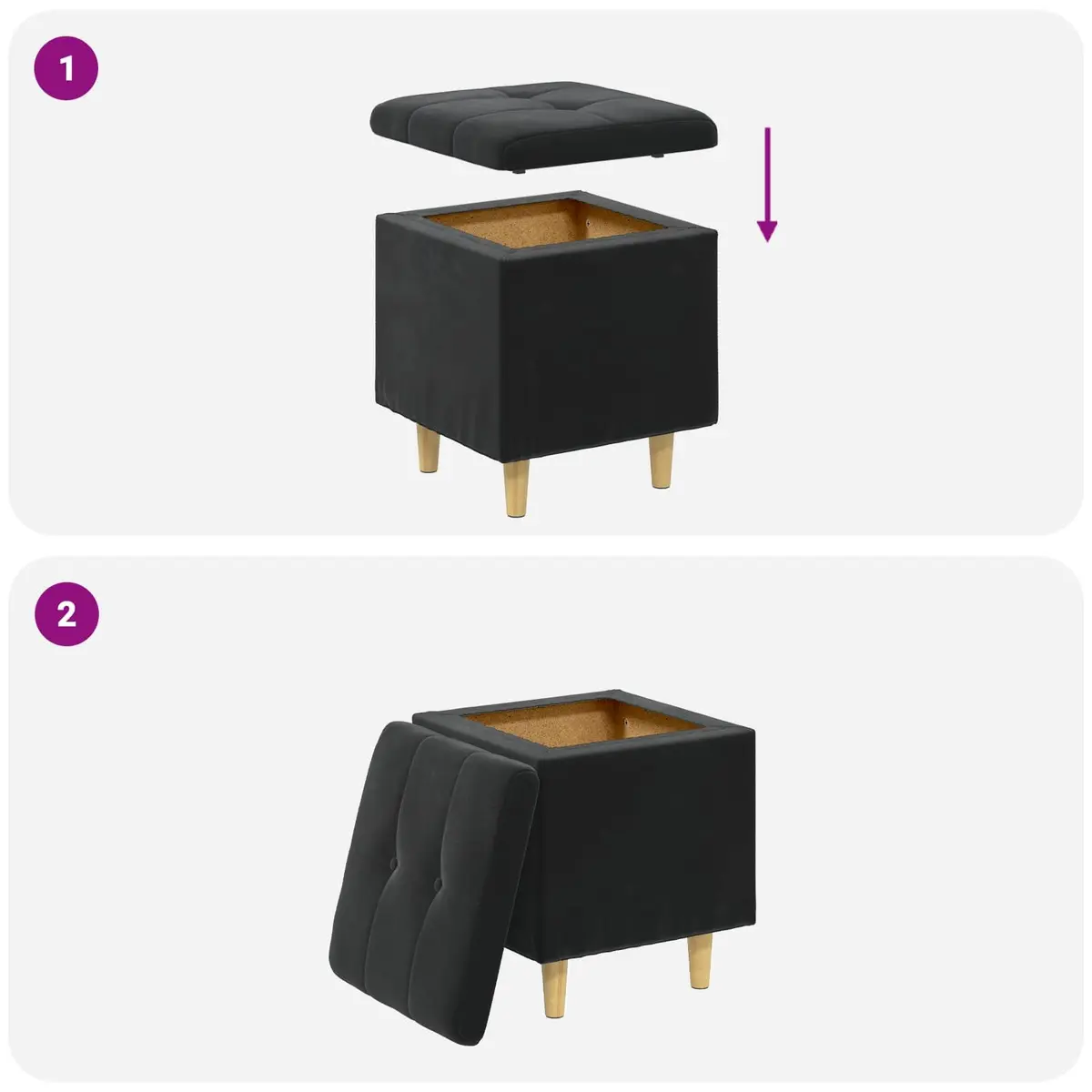 Storage Ottoman with Cushion Black Tufted Design Hidden Compartment Footrest