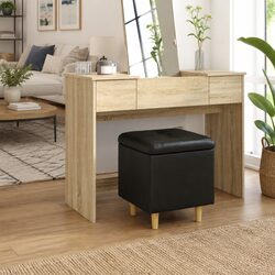 Storage Ottoman with Cushion Black Tufted Design Hidden Storage Footrest Seat
