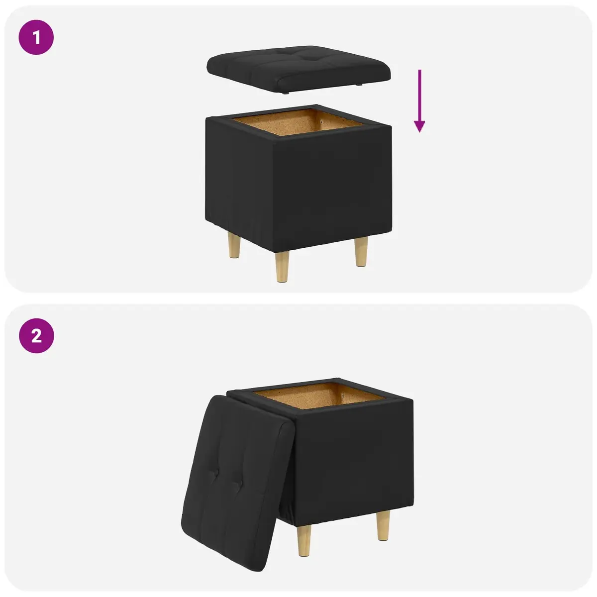 Storage Ottoman with Cushion Black Tufted Design Hidden Storage Footrest Seat
