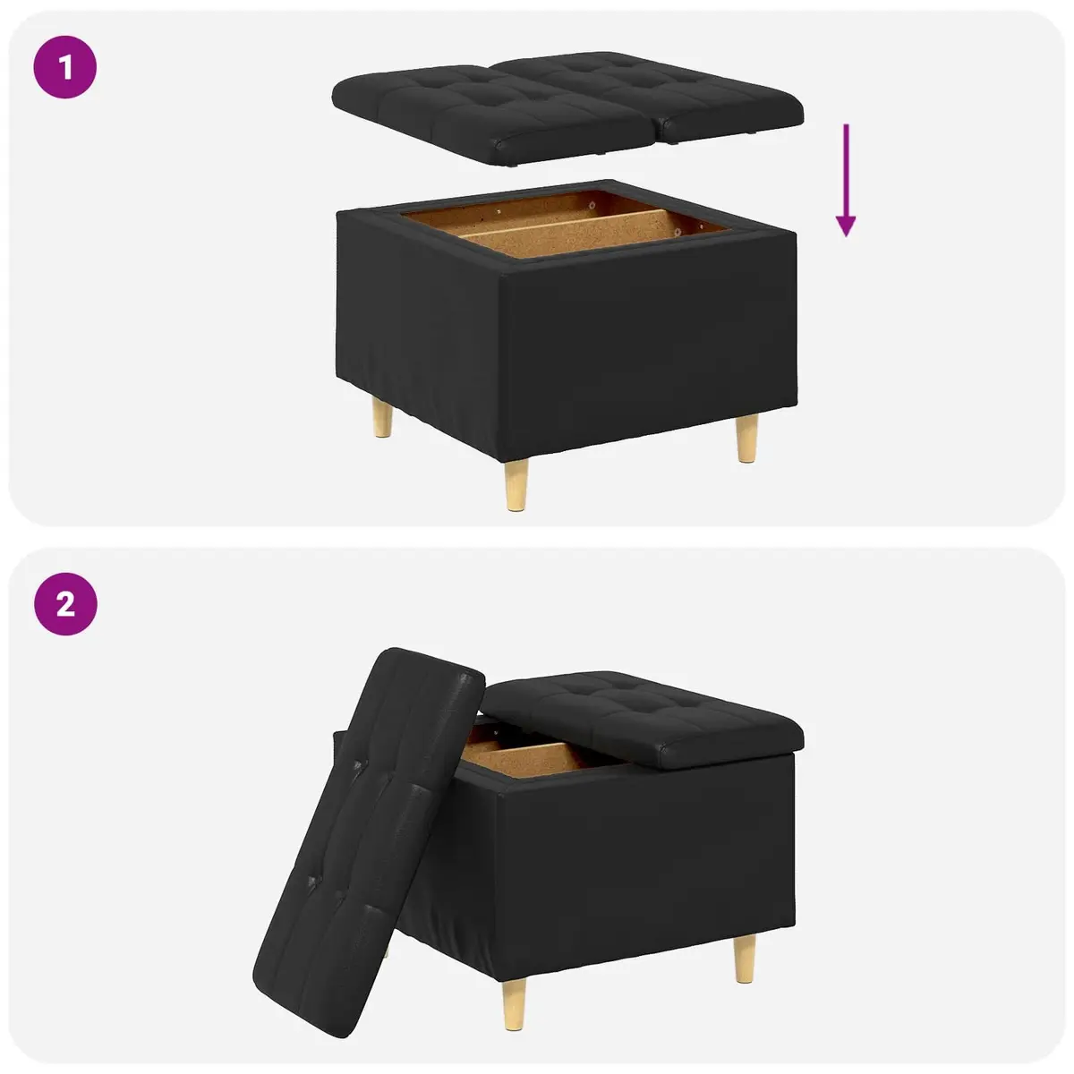 Storage Ottoman with Cushion Black Tufted Design Hidden Compartment Footrest