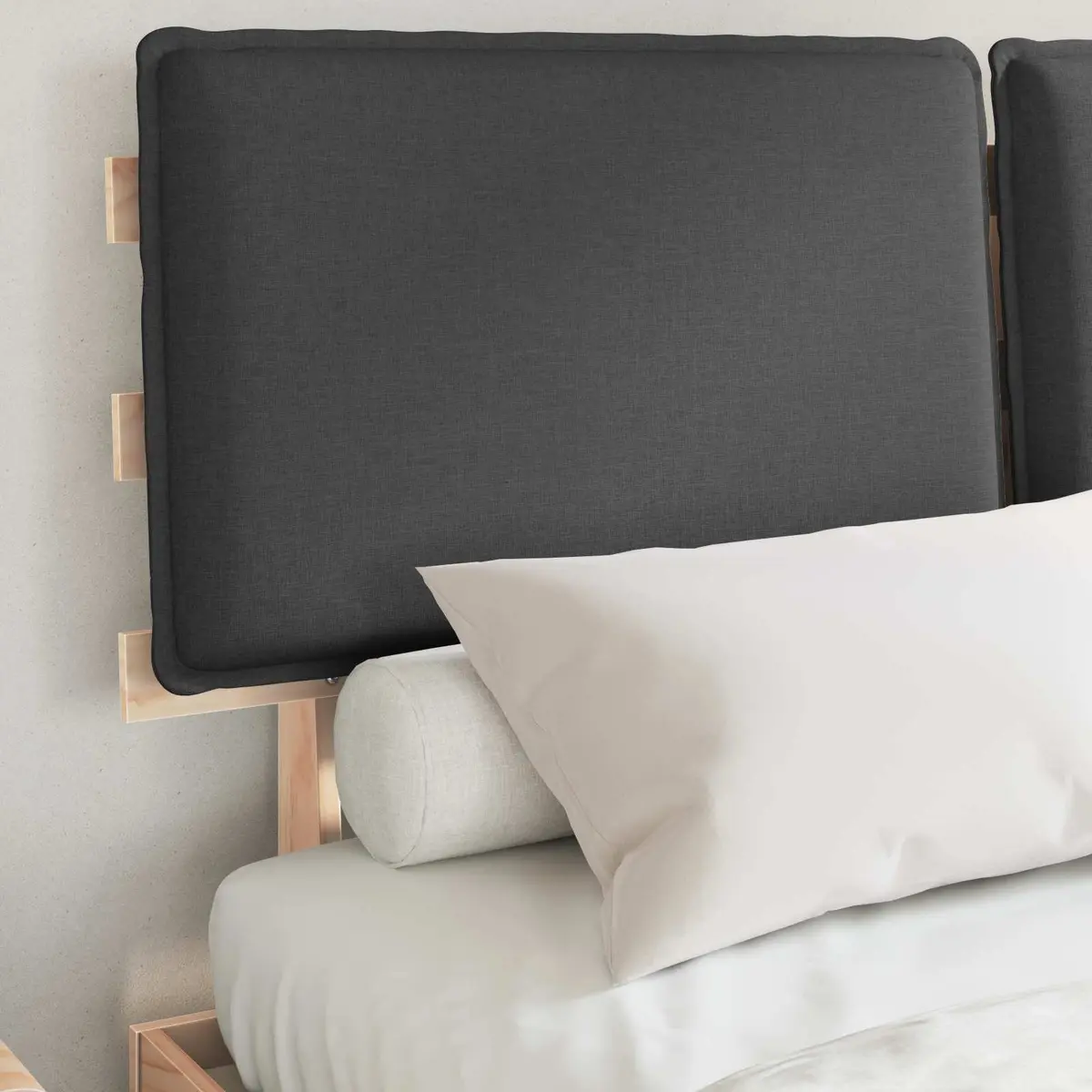 Bed Frame with Upholstered Headboard Grey 150 x 200 cm Modern Bedroom Furniture
