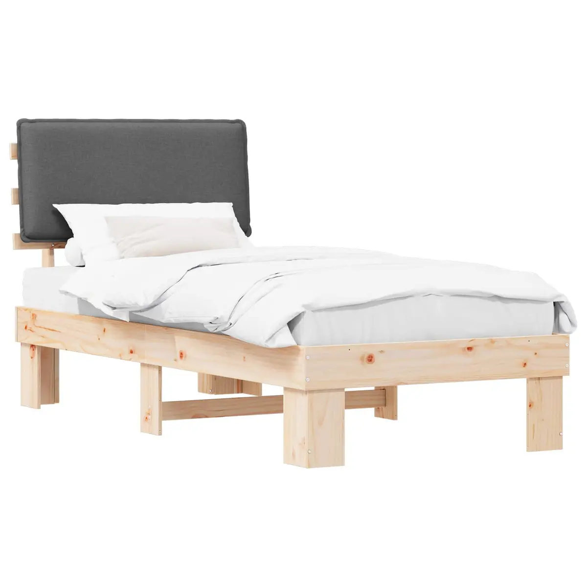Bed Frame Grey 90 x 190 cm Upholstered Headboard Modern Wooden Platform
