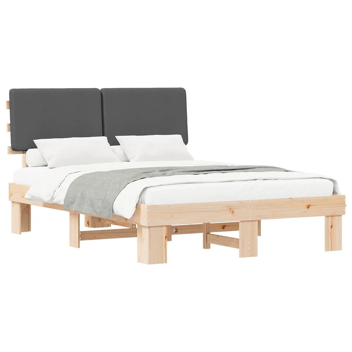 Bed Frame with Upholstered Headboard Grey 150 x 200 cm Modern Bedroom Furniture