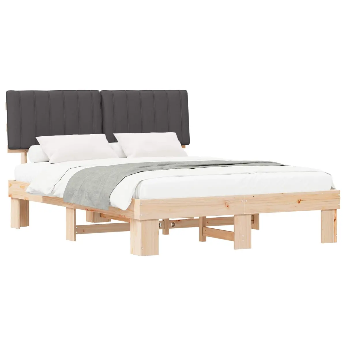Wooden Bed Frame with Upholstered Headboard