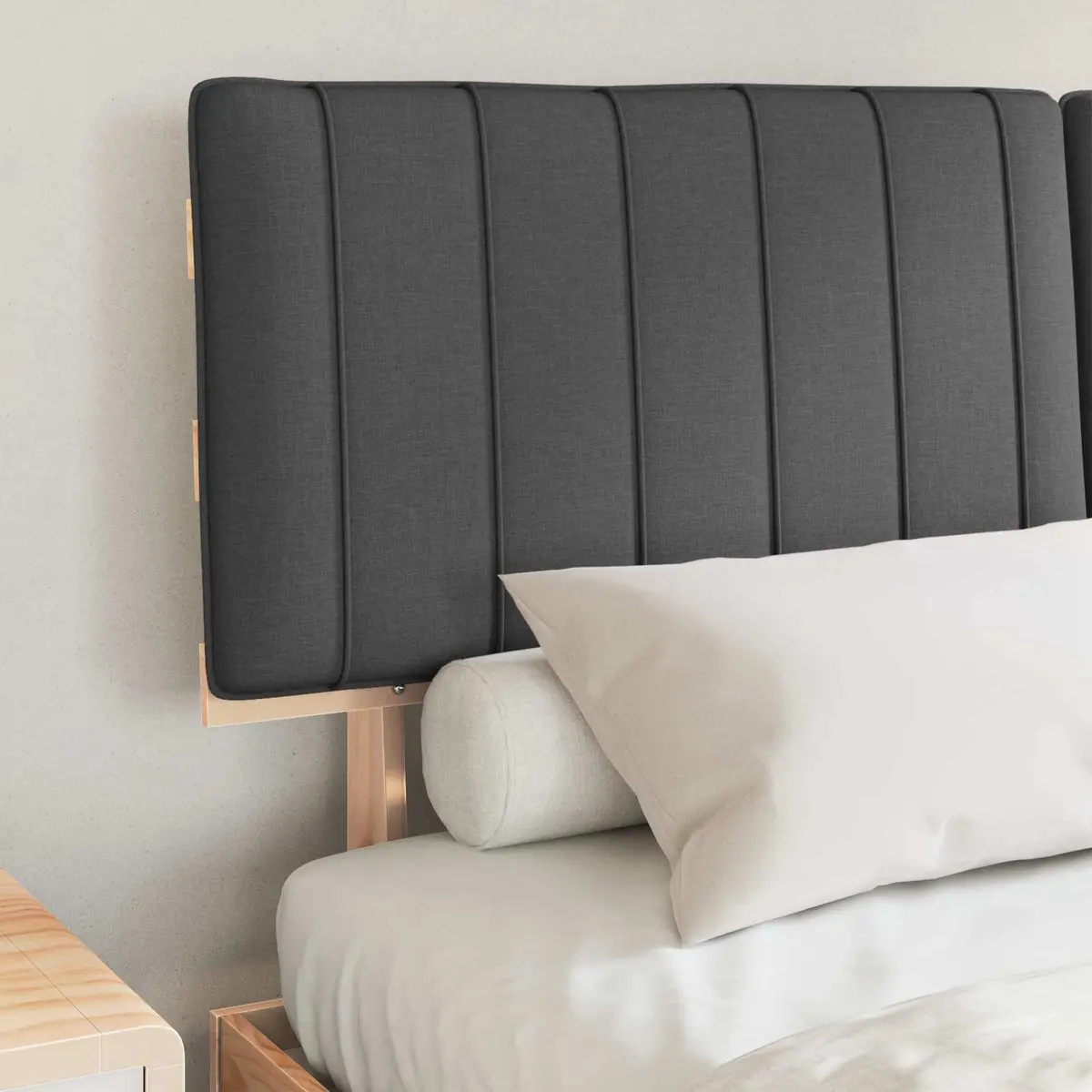 Wooden Bed Frame with Upholstered Headboard