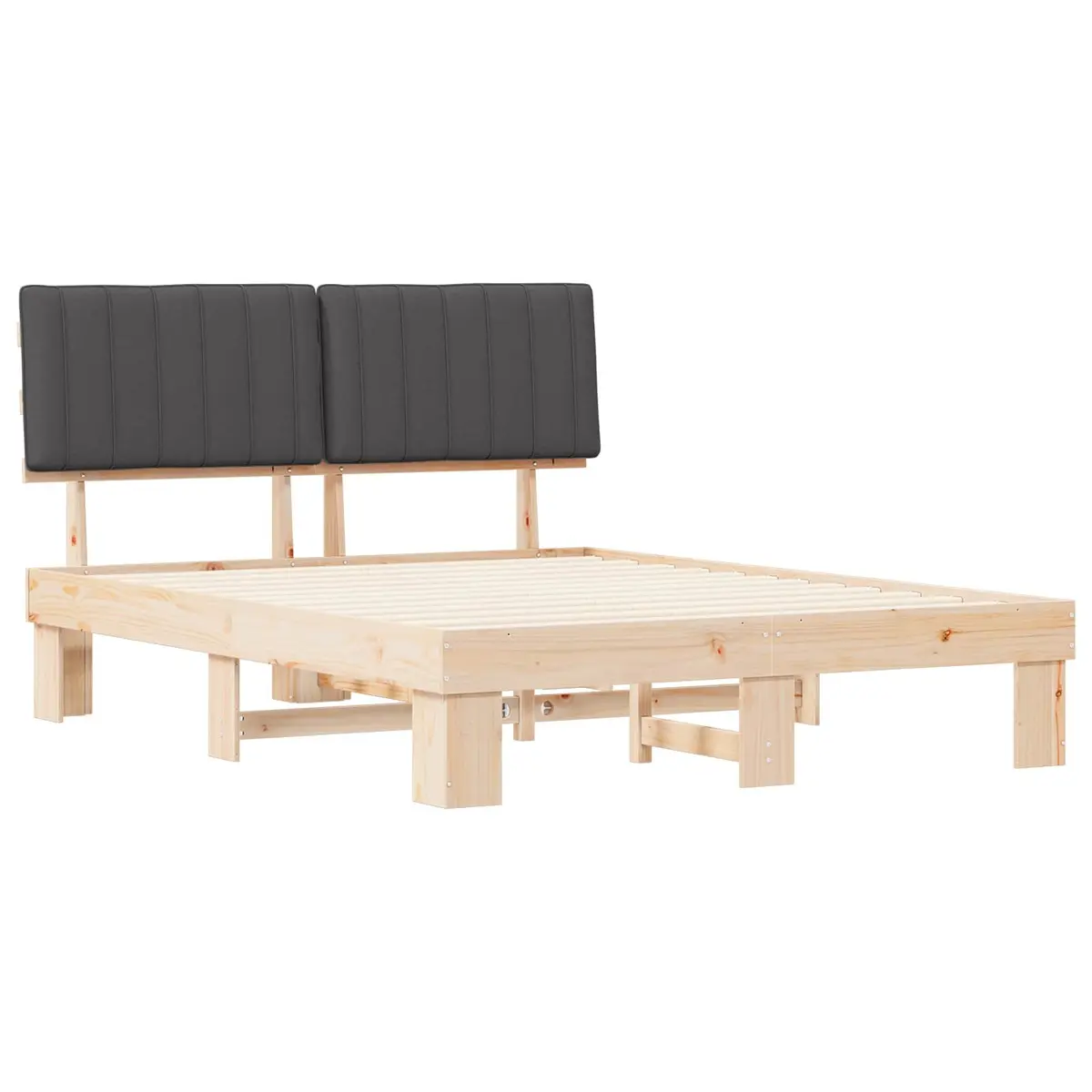 Wooden Bed Frame with Upholstered Headboard