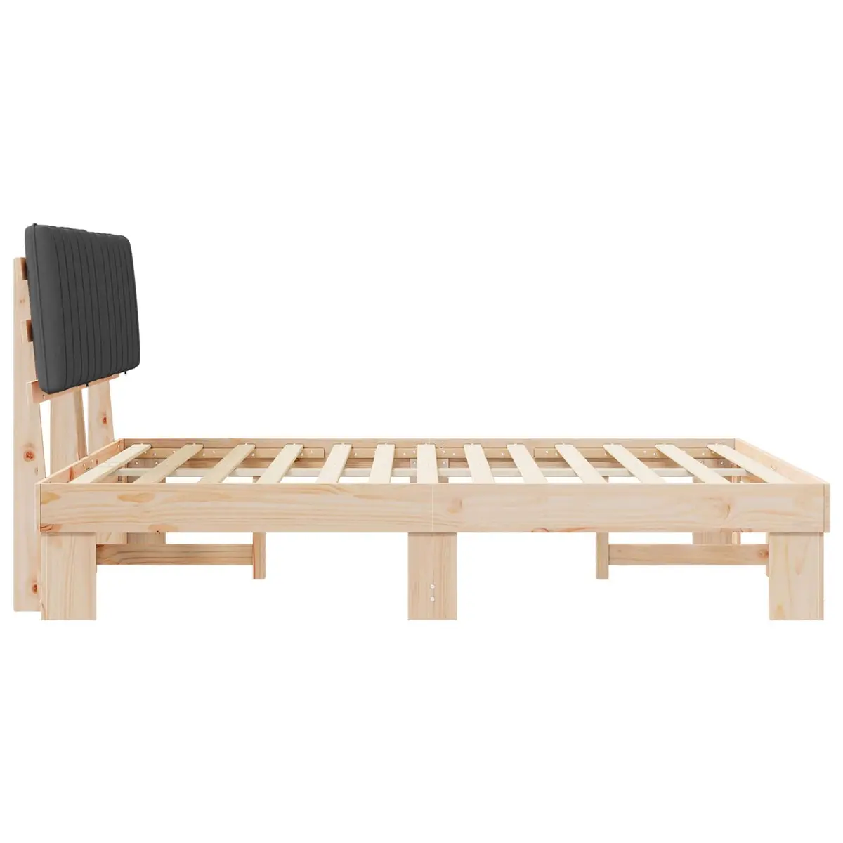 Wooden Bed Frame with Upholstered Headboard