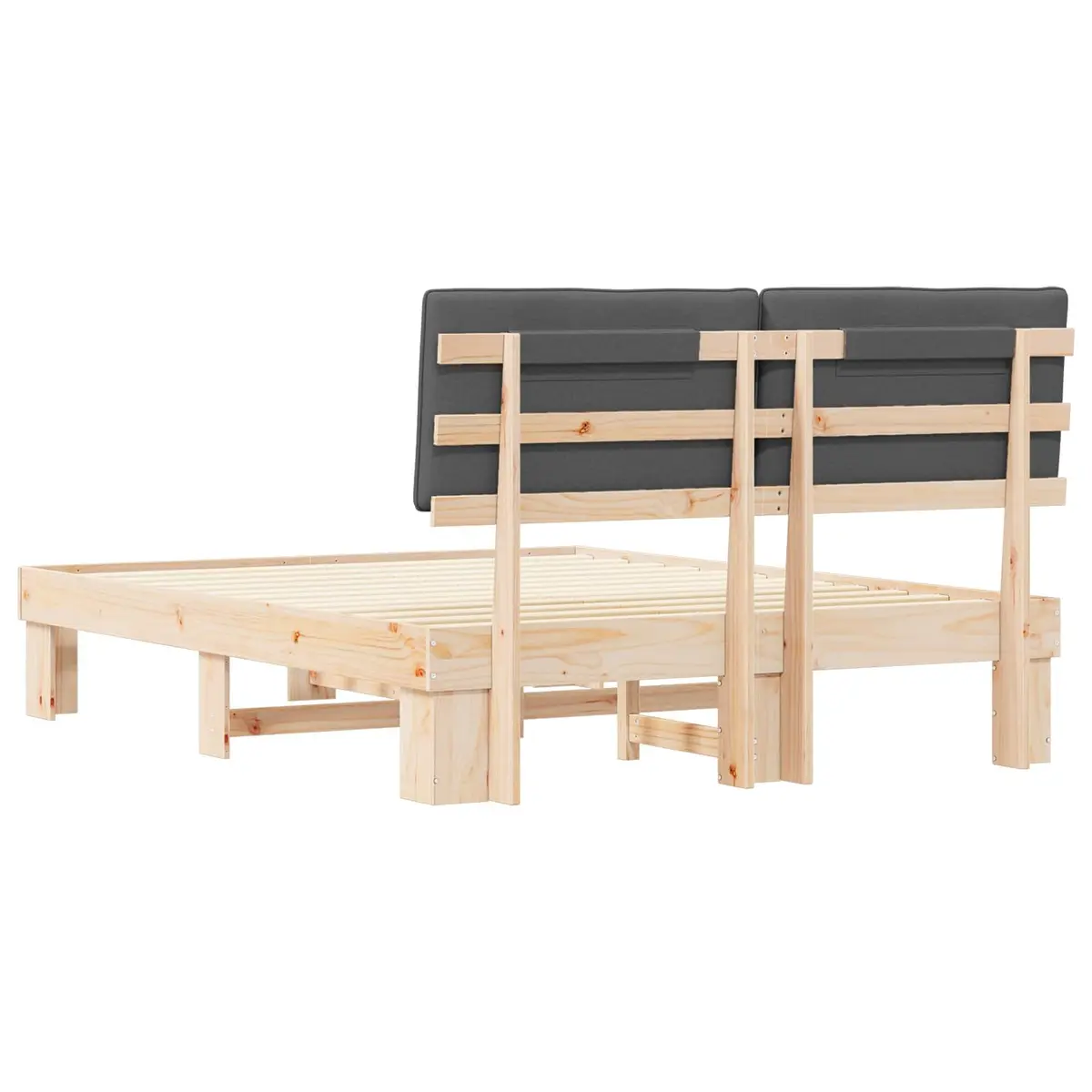 Wooden Bed Frame with Upholstered Headboard