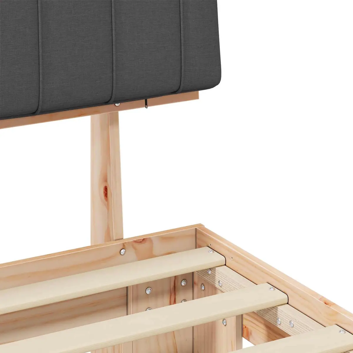 Wooden Bed Frame with Upholstered Headboard