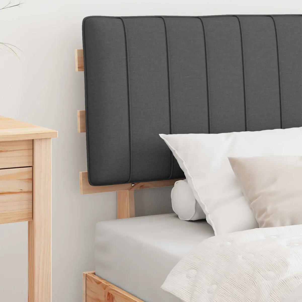 Bed Frame Grey 90 x 190 cm Upholstered Headboard Wooden Slatted Platform