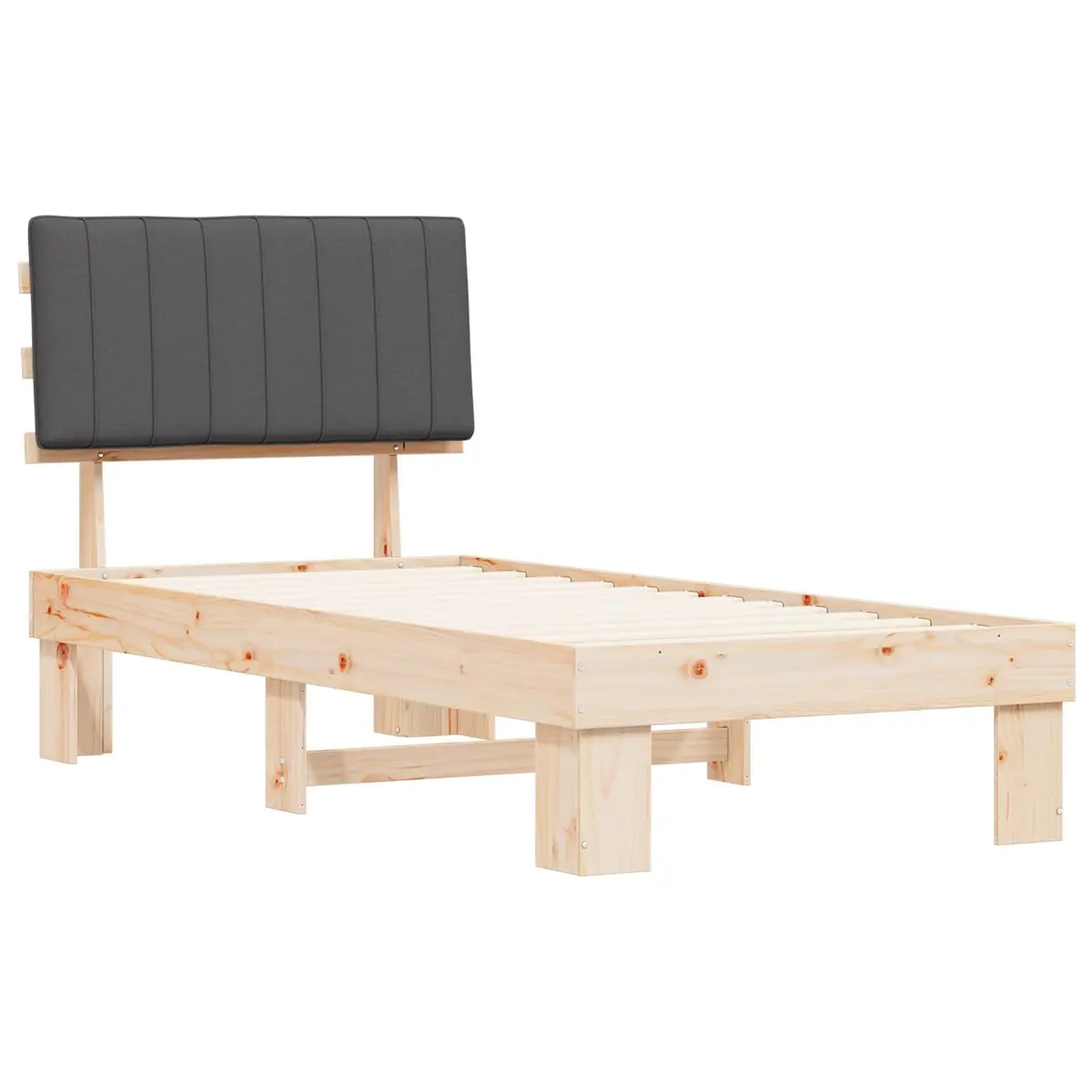 Bed Frame Grey 90 x 190 cm Upholstered Headboard Wooden Slatted Platform