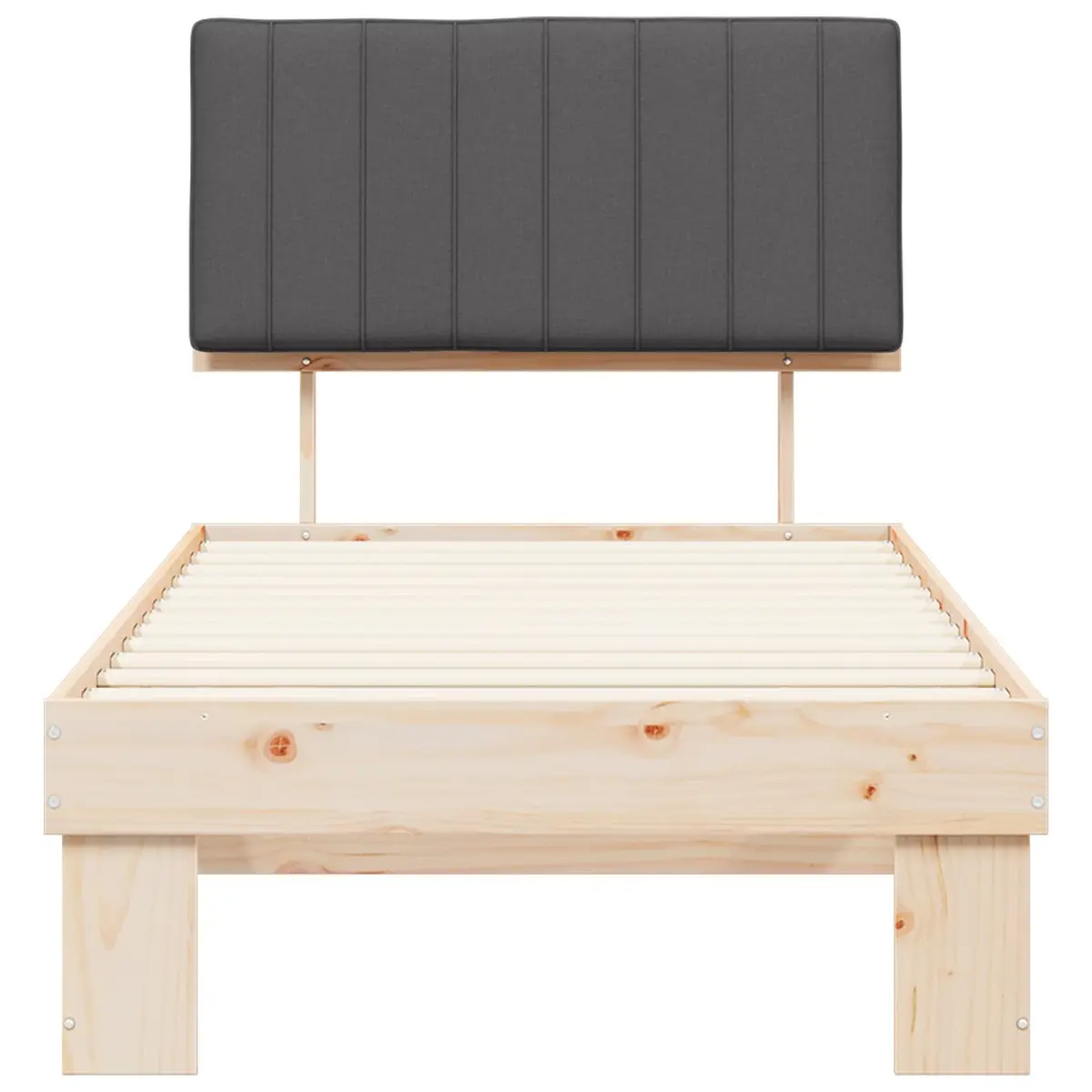 Bed Frame Grey 90 x 190 cm Upholstered Headboard Wooden Slatted Platform