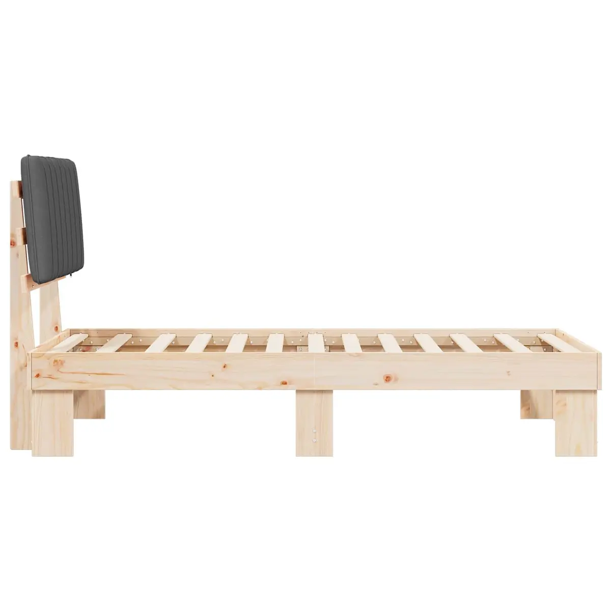Bed Frame Grey 90 x 190 cm Upholstered Headboard Wooden Slatted Platform