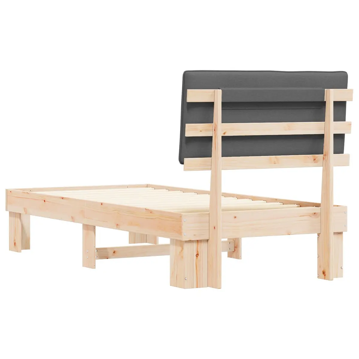 Bed Frame Grey 90 x 190 cm Upholstered Headboard Wooden Slatted Platform